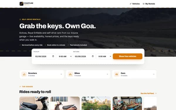 Bike & Car Rental website design